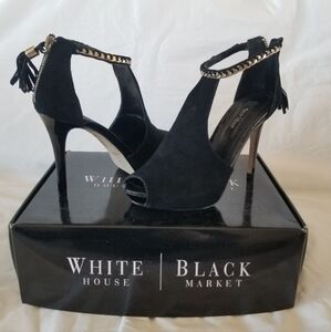 WHBM White House Black Market Adonia Black Peep Toe Stiletto Heels Boot 6.5 EUC